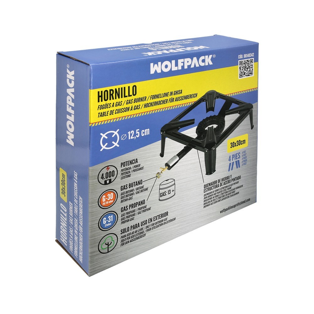 Hornillo Gas 4 Pies 30x30 cm, Potencia 4,000 Watts, al por Mayor | Almacén de Ferretería