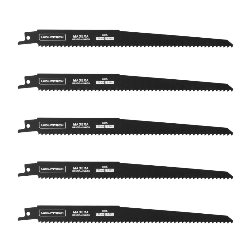 Hoja Para Sierra Sable Madera 228 mm, 6 TPI, 5 piezas, Especial para madera,