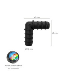 Codo Simple Para Tuberias Goteo Ø 16 mm, (Bolsa 100 Piezas) Riego Por Goteo, Microaspersión, Riego Por Nebulizacion