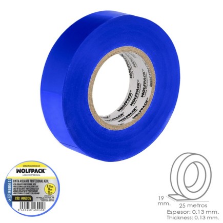 Cinta Aislante Profesional Azul Espesor 0,13 mm, Ancho 19 mm, Rollo 25 Metros Cinta Electricista, Cinta Aislante Cable