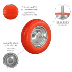 Rueda Carretilla Obra / Jardin Maciza Llanta Acero "Plus" Naranja Impinchable, Para Eje Ø 19 mm Rueda Ø 35 cm