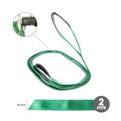 Eslinga Plana Doble Banda 2,000 Kg, Factor Seguridad 7:1, Longitud: 2 Metros Ancho 6 cm, 100% Poliester, Color Verde