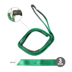 Eslinga Plana Doble Banda 2,000 Kg, Factor Seguridad 7:1, Longitud: 3 Metros Ancho 6 cm, 100% Poliester, Color Verde