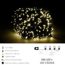 Guirnalda Luces Navidad 500 Leds Color Blanco Calido, Luz Navidad Interiores y Exteriores Ip44