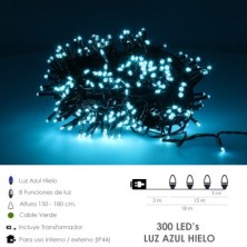 Guirnalda Luces Navidad 300 Leds Color Azul Hielo, Luz Navidad Interiores y Exteriores Ip44