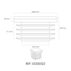 Contera Interior Plastico Cuadrada 20x20 mm, Color Negro, Bolsa 200 Unidades, Contera Mesa, Silla, Muebles, Estanteria