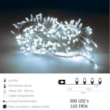 Guirnalda Luces Navidad 300 Leds Color Blanco Frio Luz Navidad Interiores y Exteriores Ip44, Cable Transparente,