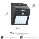 Aplique Foco Solar LED Exterior IP65, 200 Lumenes, Sensor Movimiento y Crepuscular, Foco Led Bateria, Foco Solar Bateria, al por