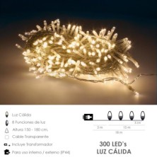 Guirnalda Luces Navidad 300 Leds Color Blanco Calido, Luz Navidad Interiores y Exteriores Ip44, Cable Transparente,