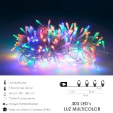 Guirnalda Luces Navidad 300 Leds Color Multicolor, Luz Navidad Interiores y Exteriores Ip44, Cable Transparente,