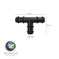 Te Simple Para Tuberias Goteo Ø 16 mm, (Bolsa 100 Piezas) Riego Por Goteo, Microaspersión, Riego Por Nebulizacion