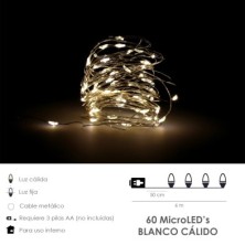 Guirnalda Luces Navidad Microled 60 Leds Color Blanco Calido,Luz navidad interiores IP20 A Pilas (3 AA No Incluidas)