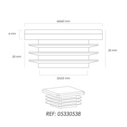 Contera Interior Plastico Cuadrada 60x60 mm, Color Negro, Bolsa 50 Unidades, Contera Mesa, Silla, Muebles, Estanteria