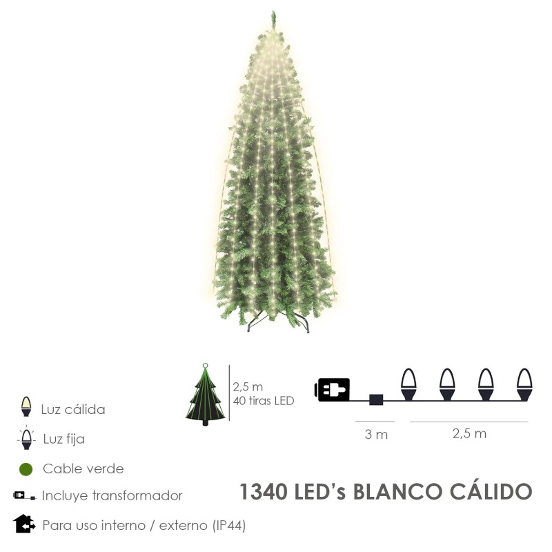 Guinalda Luces Navidad 1340 Leds Cascada Cubrearbol Blanco Calido, Ip44, Luz Navidad Interiores y Exteriores