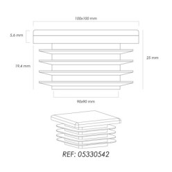 Contera Interior Plastico Cuadrada 100x100 mm, Color Negro, Bolsa 25 Unidades, Contera Mesa, Silla, Muebles, Estanteria