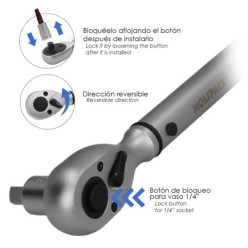 Llave Dinamometrica 1/4" Con 9 Puntas Hexagonales y 5 Vasos, Llave De Torque Camiones, Coches, Motos, Micro Ajustes, Acero CRV