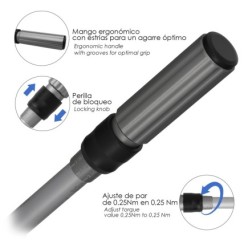 Llave Dinamometrica 1/4" Con 9 Puntas Hexagonales y 5 Vasos, Llave De Torque Camiones, Coches, Motos, Micro Ajustes, Acero CRV