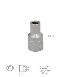 Llave Vaso 1/2" Hexagonal 8 mm, Perfil de 6 caras, Acero Cromo Vanadio, Aristas Redondas
