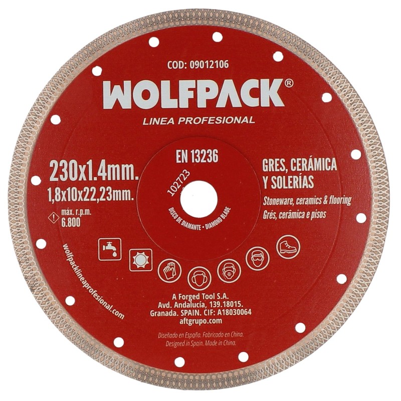 Disco Diamante Ø 230 mm, Porcelanicos, Gres, Ceramica, Solerias, Segmento Diamantado 10 mm,