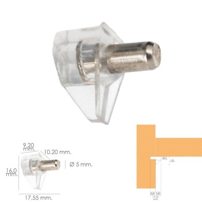 Soporte de Plastico Con Anclaje Metalico 5 Ø mm, Para Estanterias / Estantes (Caja 100 Unidades)
