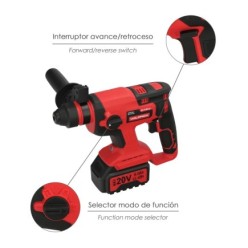 Martillo SDS PLUS A Bateria 20 Volt, Con Bateria 4,0 Ah, 1,400 R,P,M, 3 Funciones Cincelar, Perforar y Perforar con Martillo