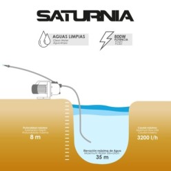 Bomba Aguas Limpias Superficie 800 W, 3,200 lts/hora, Profundidad 8 Mts, Elevación 40 mts, Presion Max: 4,0 Bares