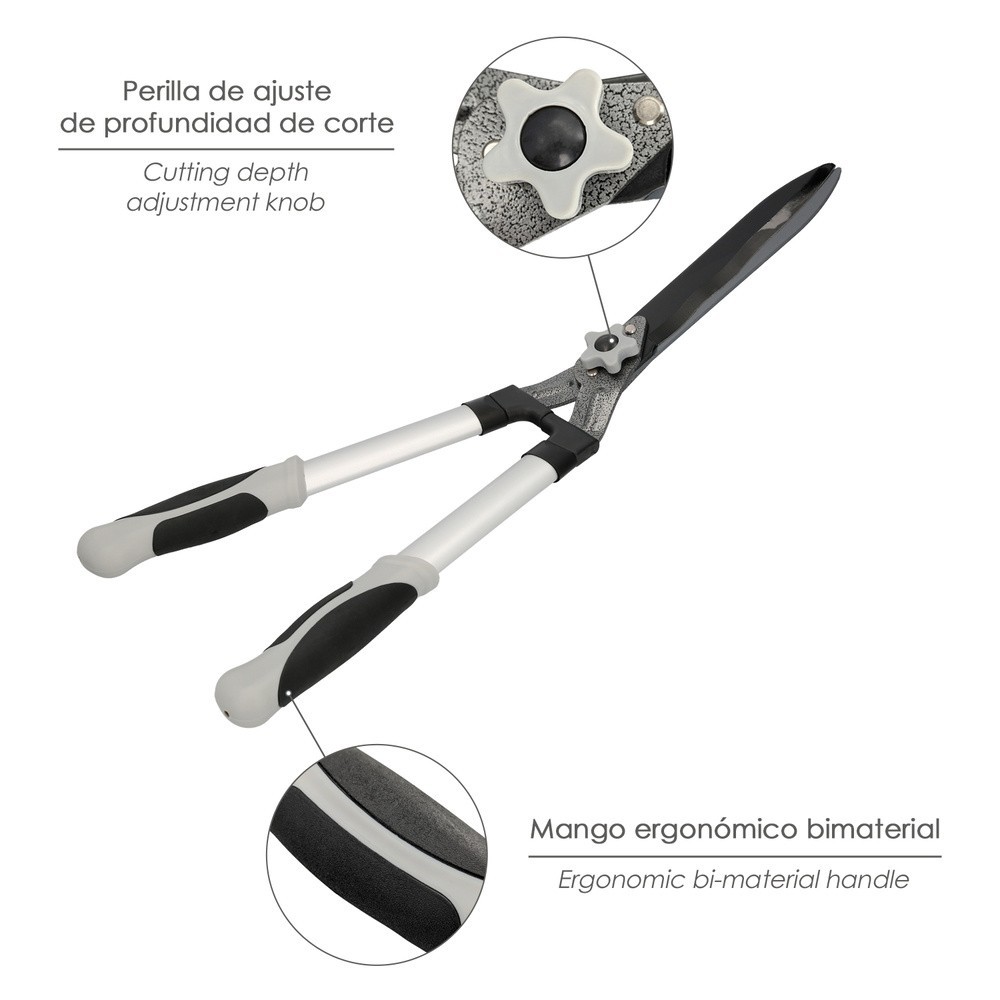 Tijeras Podar Setos 2 Manos Aluminio 63 cm, Hojas Acero Antiadherente, Mango TPR, Ajuste Corte al por Mayor | Almacén de Ferrete