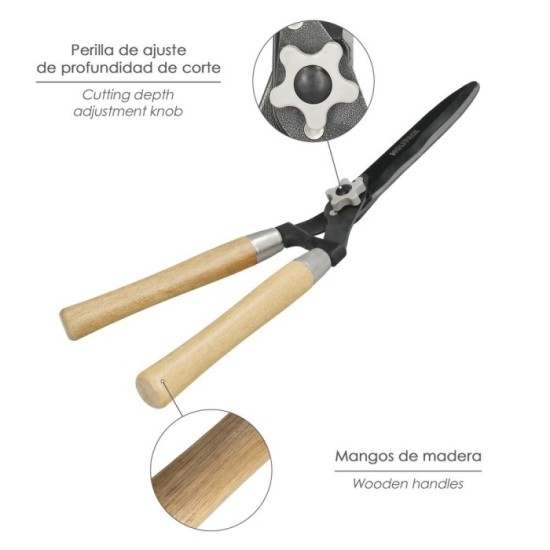 Tijeras Podar Setos 2 Manos Mangos Madera 54 cm, Hojas Acero Antiadherente, Ajuste Corte al por Mayor | Almacén de Ferretería