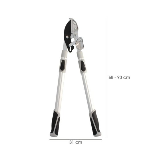 Tijeras Podar 2 Manos Yunque, Telescopica de 68 a 95 cm, Mango Aluminio Multiplicador Fuerza, Corte Ø 35 mm, Empuñadura TPR al p