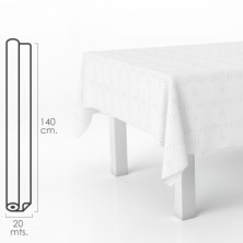 Mantel Hule Muletón Blanco Rectangular, Impermeable Antimanchas PVC 140 cm, x 20 metros, Rollo Recortable, Interior y Exterior