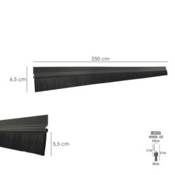 Burlete Para Puertas De Garaje Aluminio Negro Con Cepillo 2,5 m, Cepillo De Puerta, Burlete Garaje, Burlete Cepillo Cochera