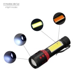 Linterna LED De Mano Mini Aluminio Recargable USB (1,200 mah) 500 Lumenes 5 Watt, Con Función Zoom y Clip Sujeción