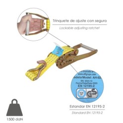Cinta De Amarre Con Ratchet 9 metros x 50 mm, Trinquete Metalico Automatico, Cincha, Eslinga Mercancia, Correa Sujeción