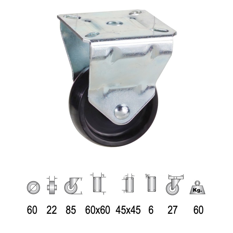 Rueda Domestica Poliamida Negra,Fija 60 mm,