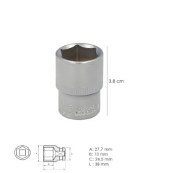 Llave Vaso 1/2" Hexagonal 21 mm, Perfil de 6 caras, Acero Cromo Vanadio, Aristas Redondas