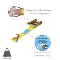 Cinta De Amarre Con Ratchet 6 metros x 38 mm, Trinquete Metalico Automatico, Cincha, Eslinga Mercancia, Correa Sujeción