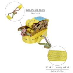 Cinta De Amarre Con Ratchet 6 metros x 38 mm, Trinquete Metalico Automatico, Cincha, Eslinga Mercancia, Correa Sujeción