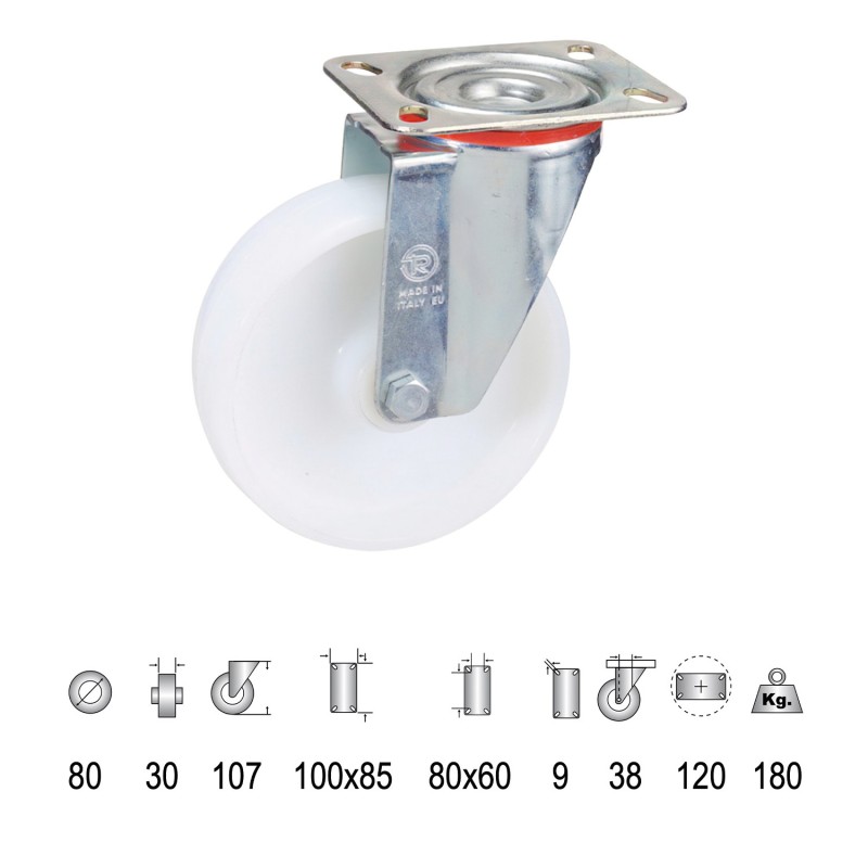 Rueda Industrial Nylon Placa   80 mm,