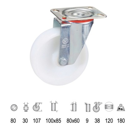 Rueda Industrial Nylon Placa   80 mm,