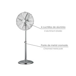 Ventilador Pie Ø 44,5 cm, Altura 130 cm, 60 watt, Ventilador oscilante, Ventilador Pie silencioso, Circulador de aire,