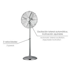 Ventilador Pie Ø 44,5 cm, Altura 130 cm, 60 watt, Ventilador oscilante, Ventilador Pie silencioso, Circulador de aire,