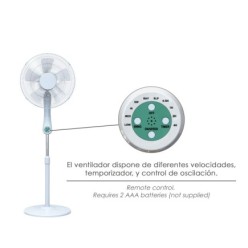 Ventilador Suelo Silencioso Con Mando, Ø 43 cm, Altura 140cm, 55 watt, 55 watt, Ventilador programable, Ventilador oscilante,