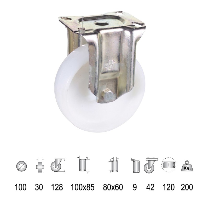Rueda Industrial Nylon Placa Fija 100 mm,