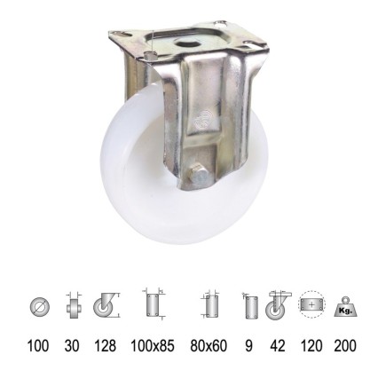 Rueda Industrial Nylon Placa Fija 100 mm,
