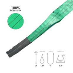 Eslinga Plana Doble Banda 2,000 Kg, Factor Seguridad 7:1, Longitud: 2 Metros Ancho 6 cm, 100% Poliester, Color Verde