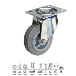 Rueda Industrial Goma Gris Placa 100 mm,