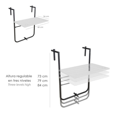 Mesa Plegable Colgante Para Balcones / Terrazas 36x60 cm, Altura Regulable