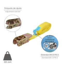 Cinta De Amarre Con Ratchet 4 metros x 25 mm, Trinquete Metalico Automatico, Cincha, Eslinga Mercancia, Correa Sujeción