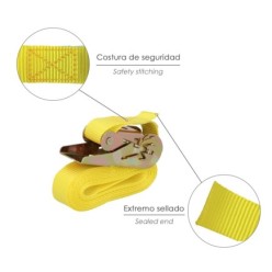 Cinta De Amarre Con Ratchet 4 metros x 25 mm, Trinquete Metalico Automatico, Cincha, Eslinga Mercancia, Correa Sujeción