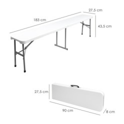 Banco Plegable Multifuncional, Portatil, Resistente,Multiusos 183x28x44 cm, Color Blanco